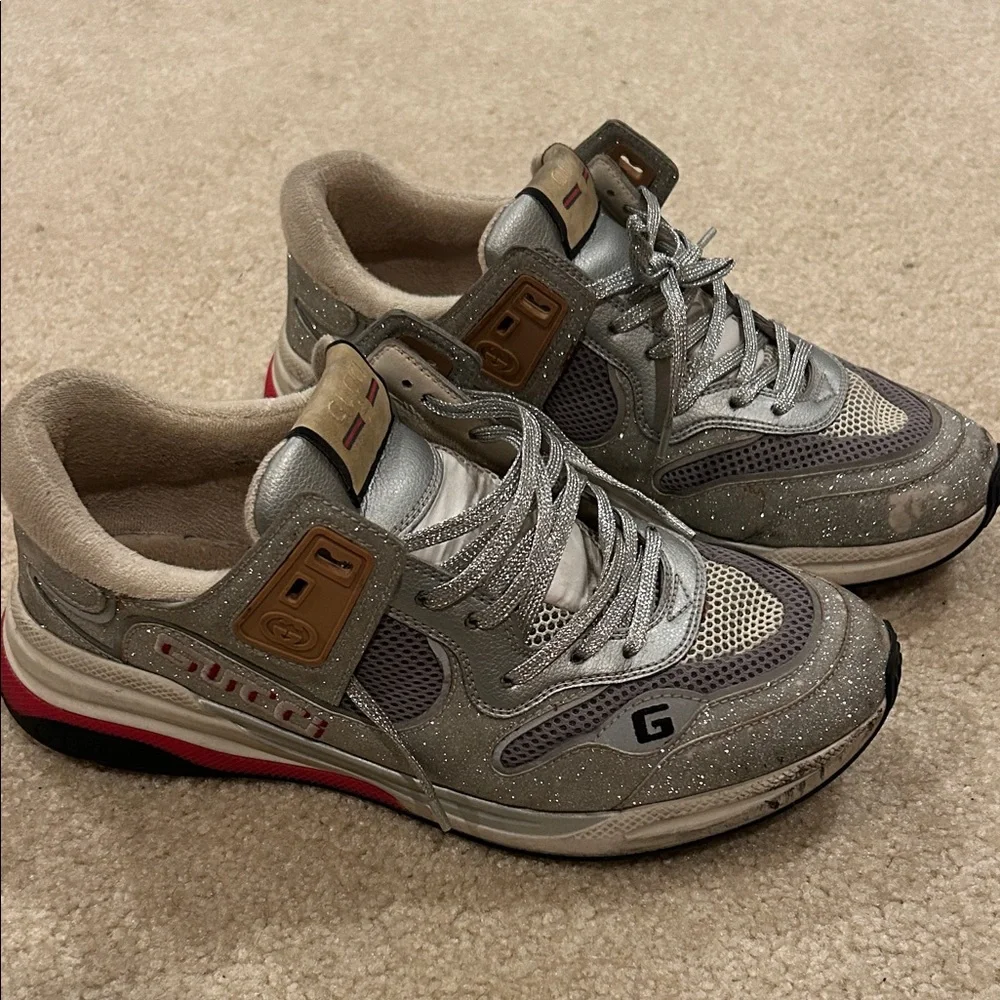 Gucci Ultra Pace Glitter Extravagent Silver and Gray Lightup Sneakers